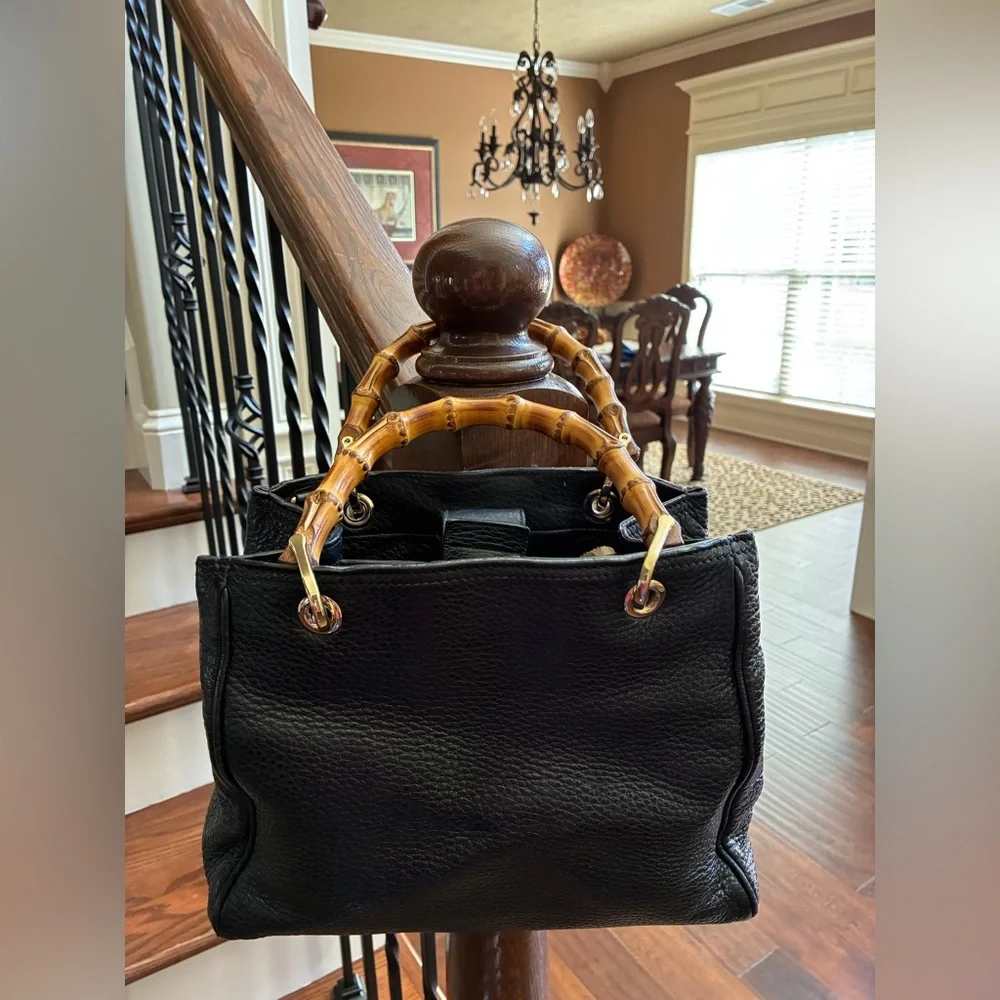 Gucci Taurillon Black Leather, Bamboo Top Handles/Shoulder Bag Tote - Picture 3 of 16